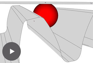 Visuelle Inspektion eines Rades und eines Messwerkzeugs mittels 3D-Animation.